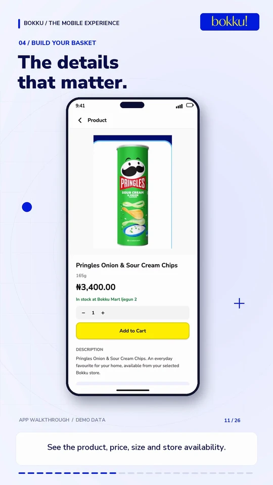 Bokku product detail showing price, size and an add-to-cart button